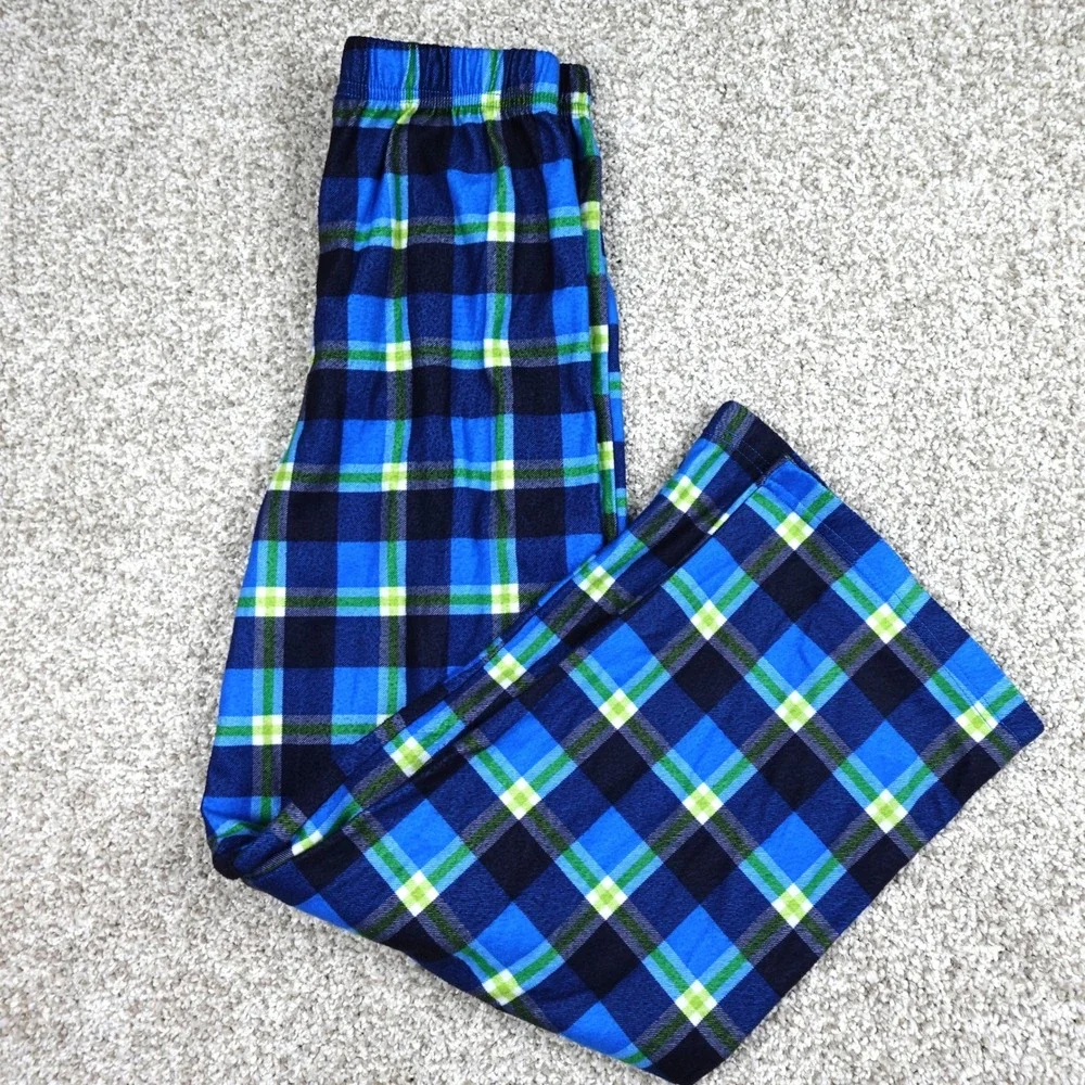 Faded Glory Boys Blue Green Plaid Fleece Pajama Pants Size L 10-12 Sleepwear